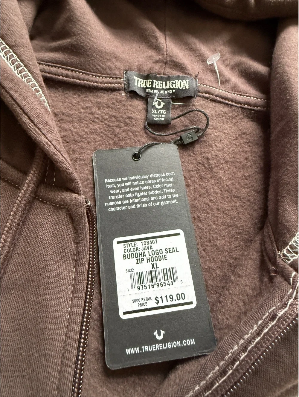 NWT True Religion Buddha Seal Zip Hoodie size XL
